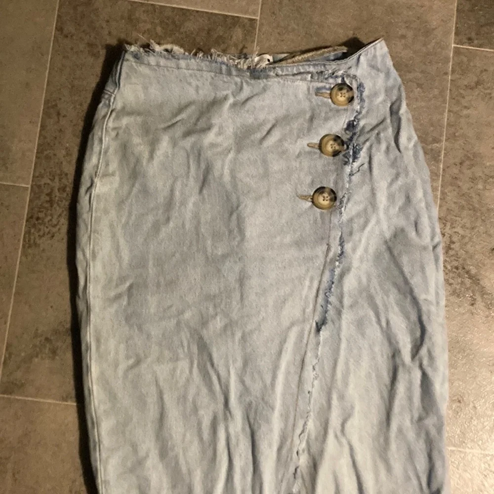 Zara Blue Maxi Pencil Skirt with Ruched Slit jeans skirt